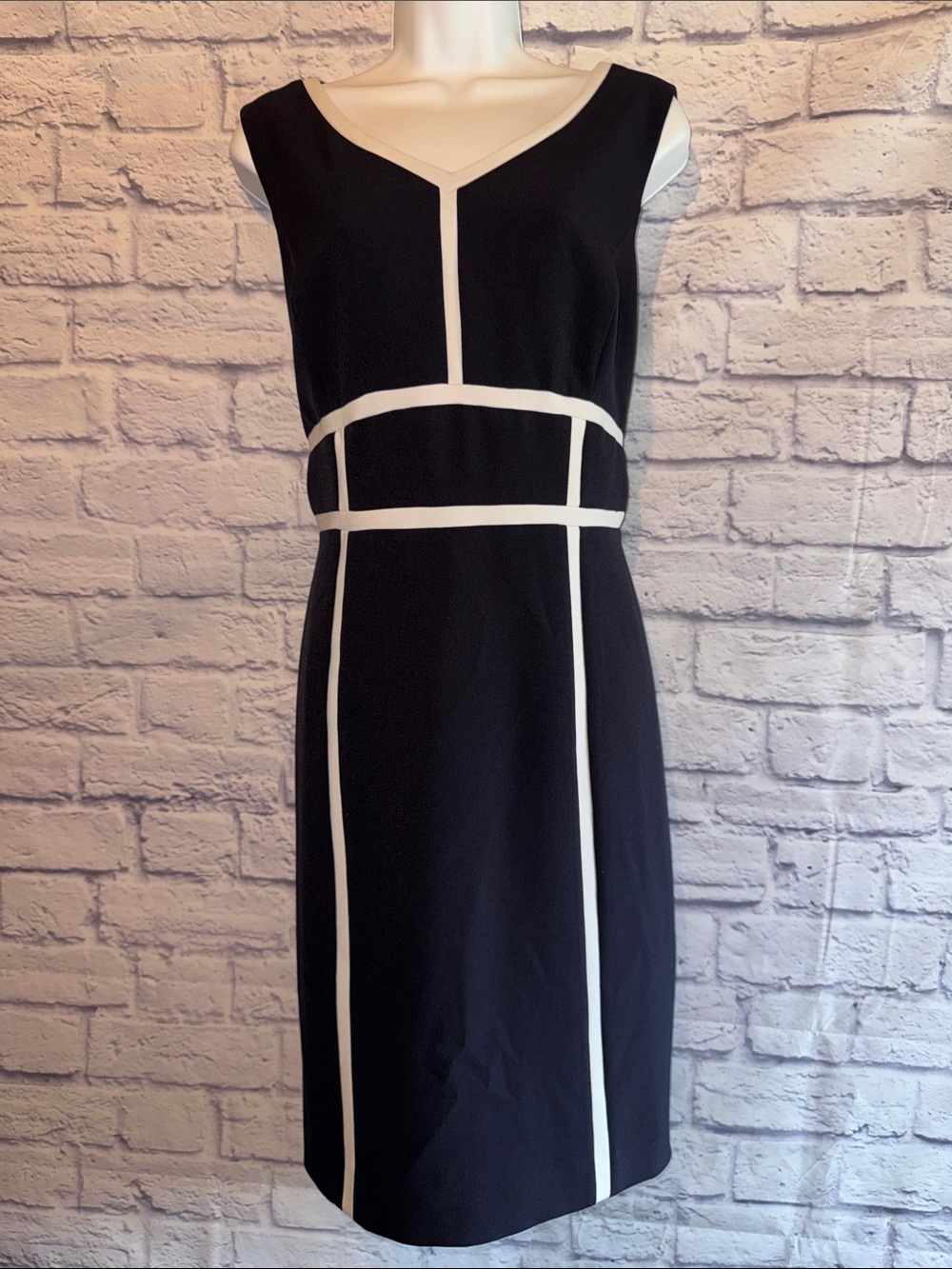 Preston & York Navy Sheath Dress with White Contrast Piping